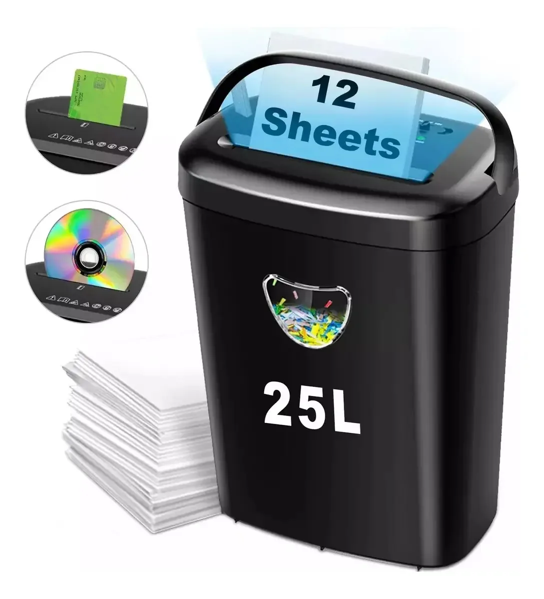 Triturador de papel pesado 12 folhas/25L cor preta