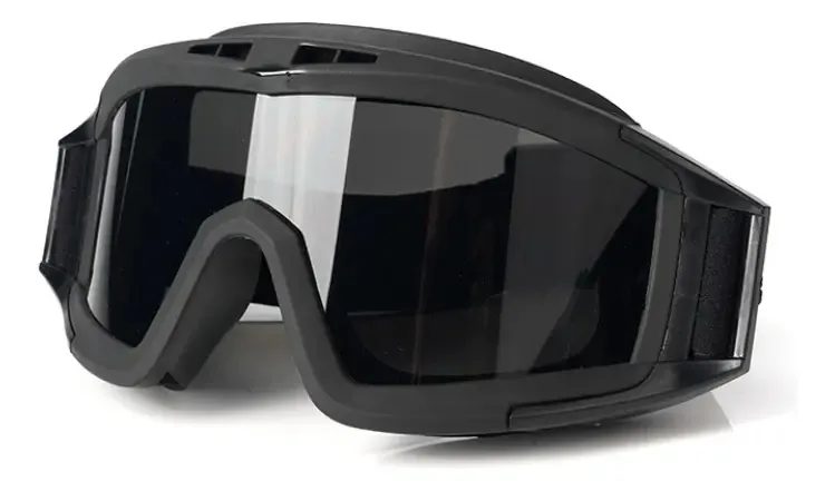 Máscara de Paintball Airsoft Completa 3 Lentes Cor Preta