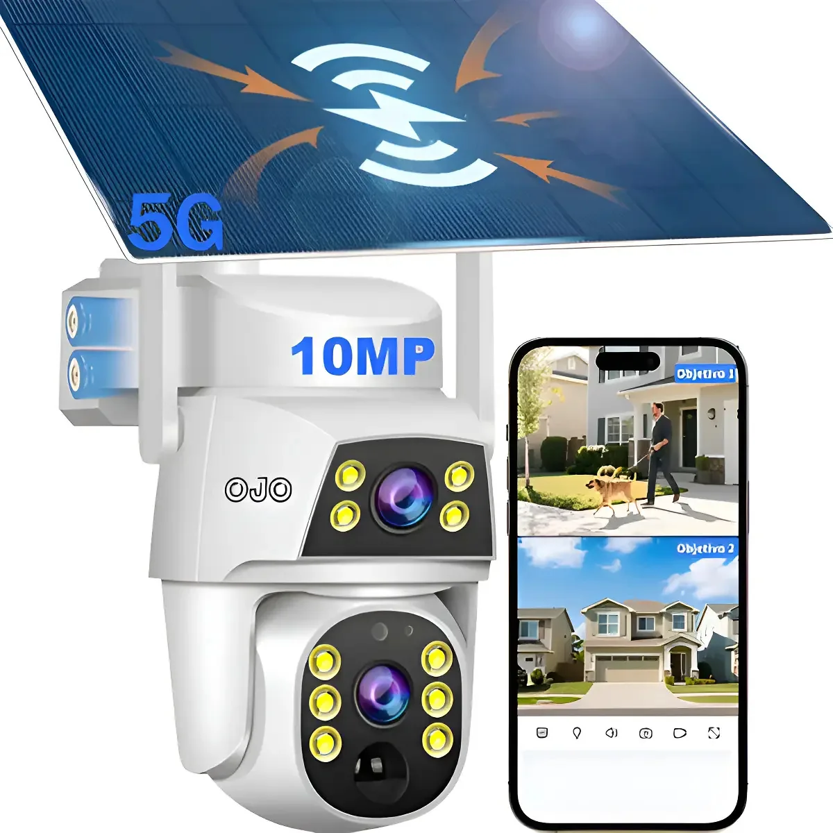 10mp Câmera Solar De Segurança Wifi Duas Lentes Duas Telas Branco