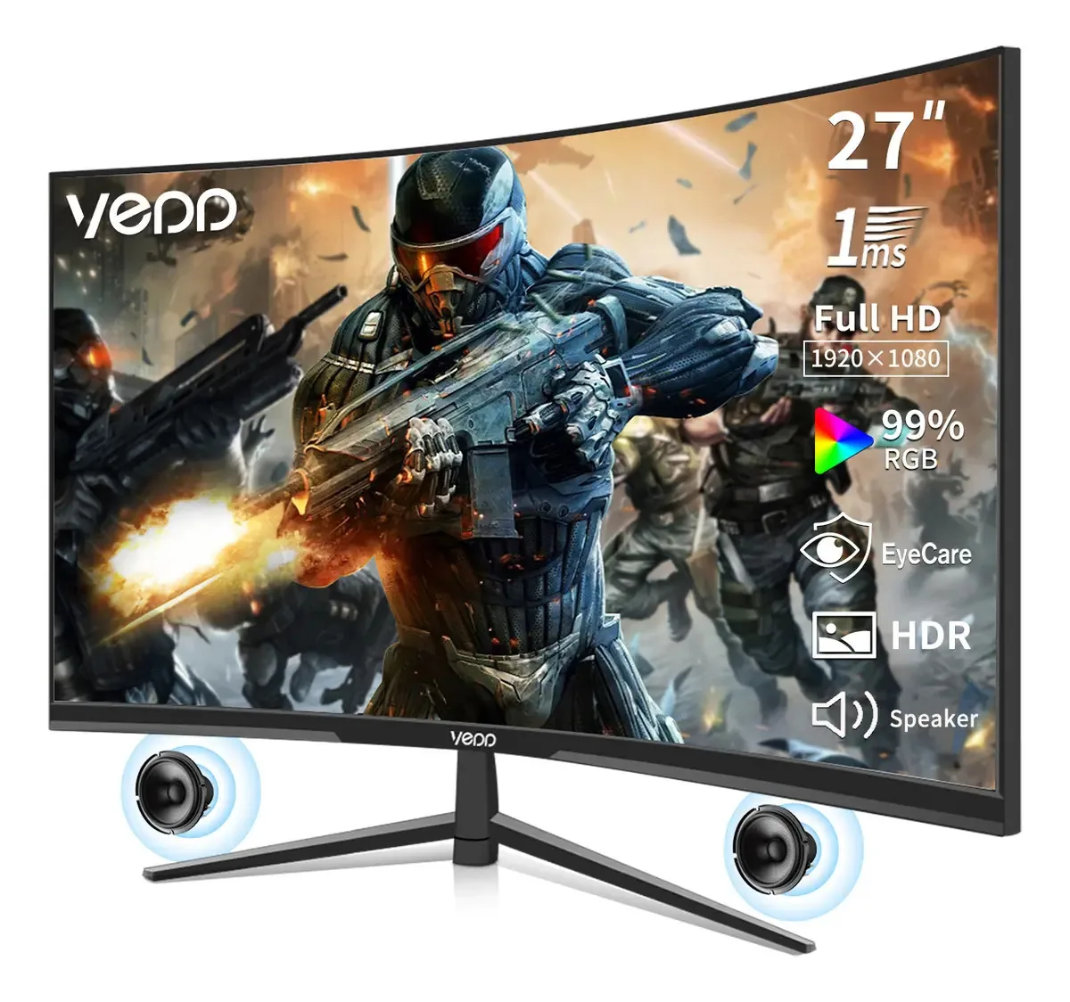 Monitor curvo para jogadores Vedd®, computadores FHD de 27 telas, 1 ms