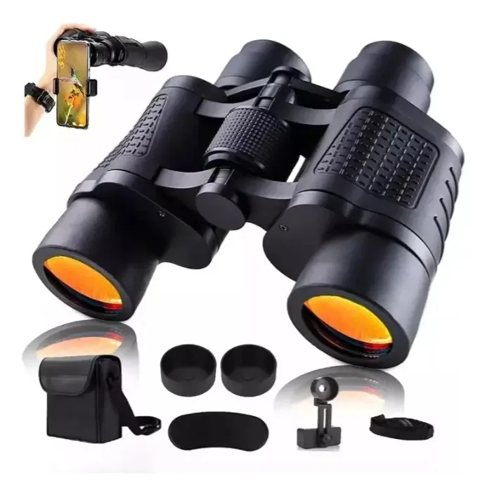 Binóculos telescópicos HD com visão noturna 80x80 pretos