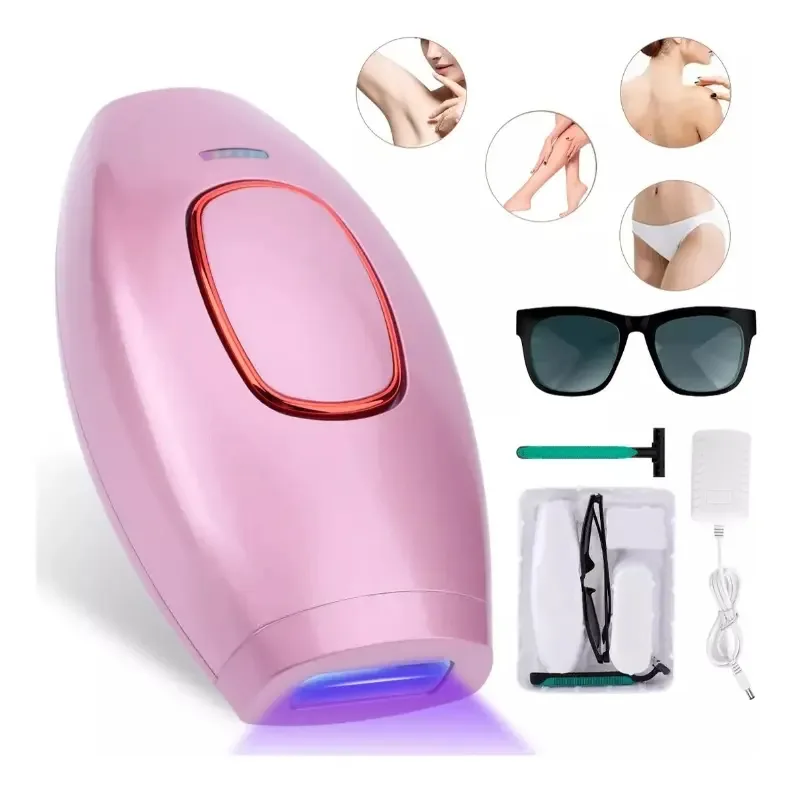 Depiladora a laser permanente 999.999 flashes faciais e corporais rosa