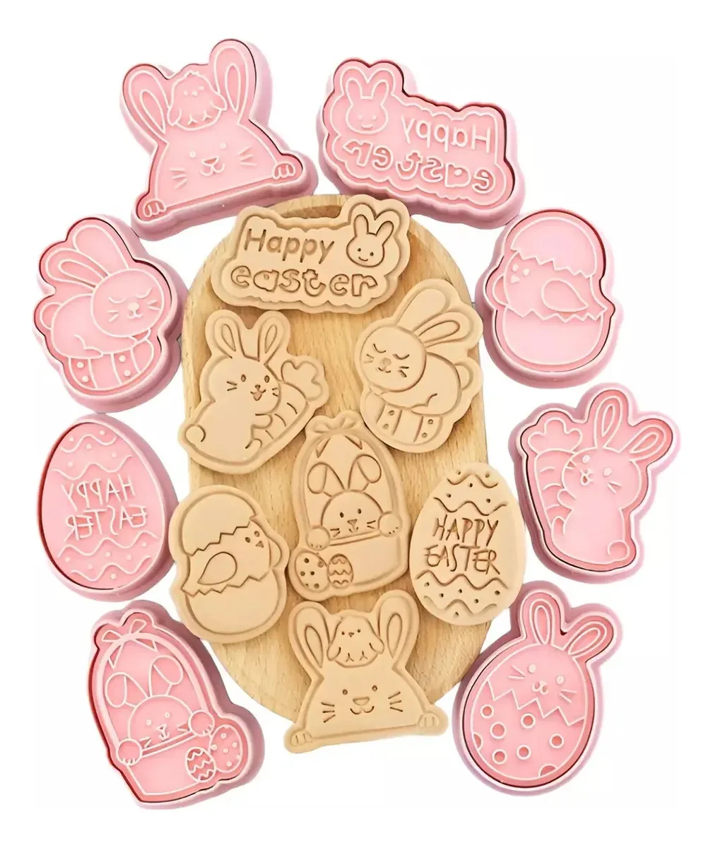 Cortador de biscoitos de Páscoa X4 Cortadores de biscoitos 3D Cortadores de biscoitos Coelhinho da Páscoa Molde para coelhos, ovos de páscoa, moldes, itens de pastelaria, conjunto de bolos, biscoitos