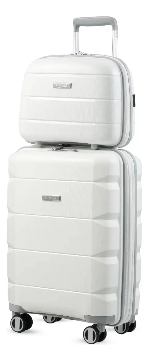 Bagagem de viagem leve de 14 polegadas e 20 polegadas, conjunto de bagagem de viagem leve, branco, liso