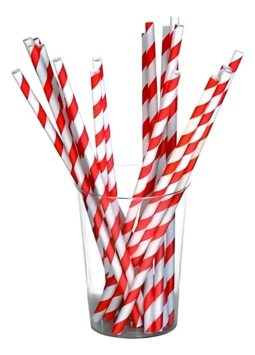 Canudo Papel Listrado Vermelho