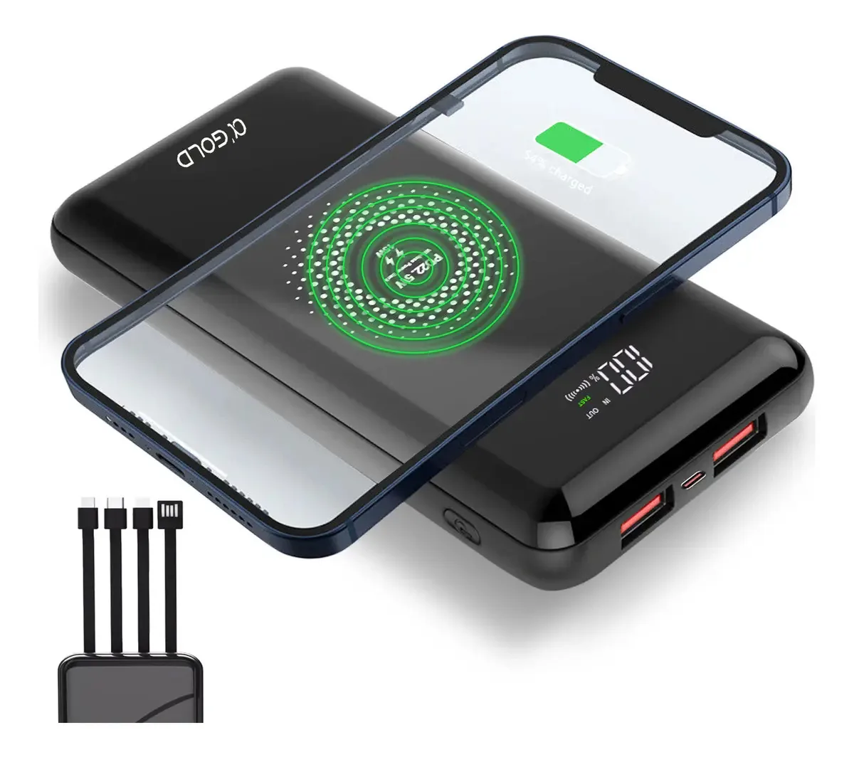 Carregador Portátil Power Bank Sem Fio Indução 20.000mah Usb Cor Preto