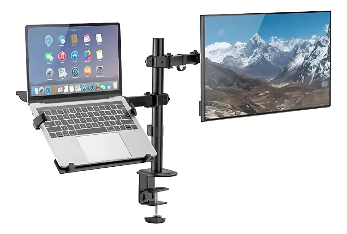 Suporte para monitor de mesa e laptop, suporte para computador, dois suportes de tela, altura ajustável, ângulo ajustável, mantenha sua mesa arrumada