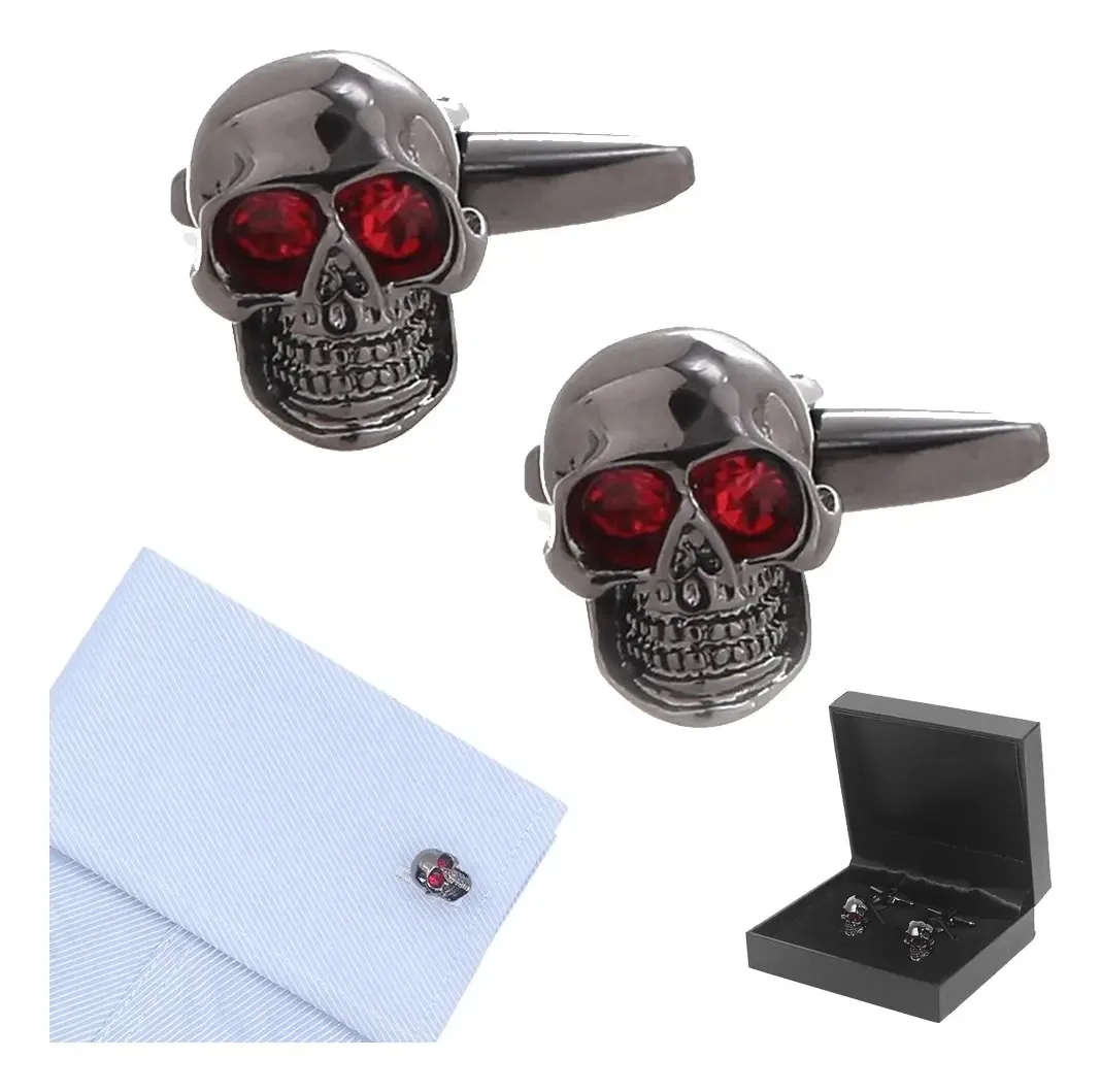 Abotoaduras Cool Gothic Skull com caixa preta