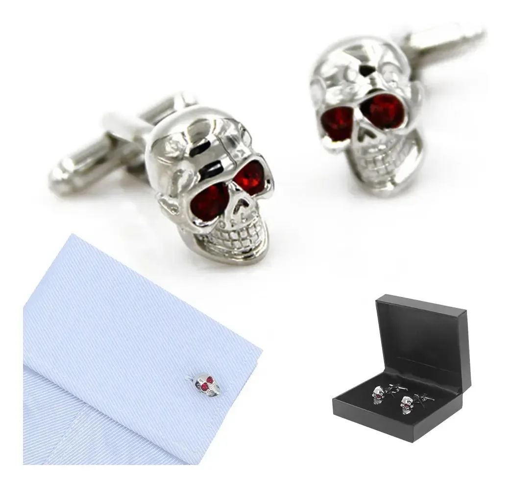 Abotoaduras Cool Gothic Skull com estojo prateado