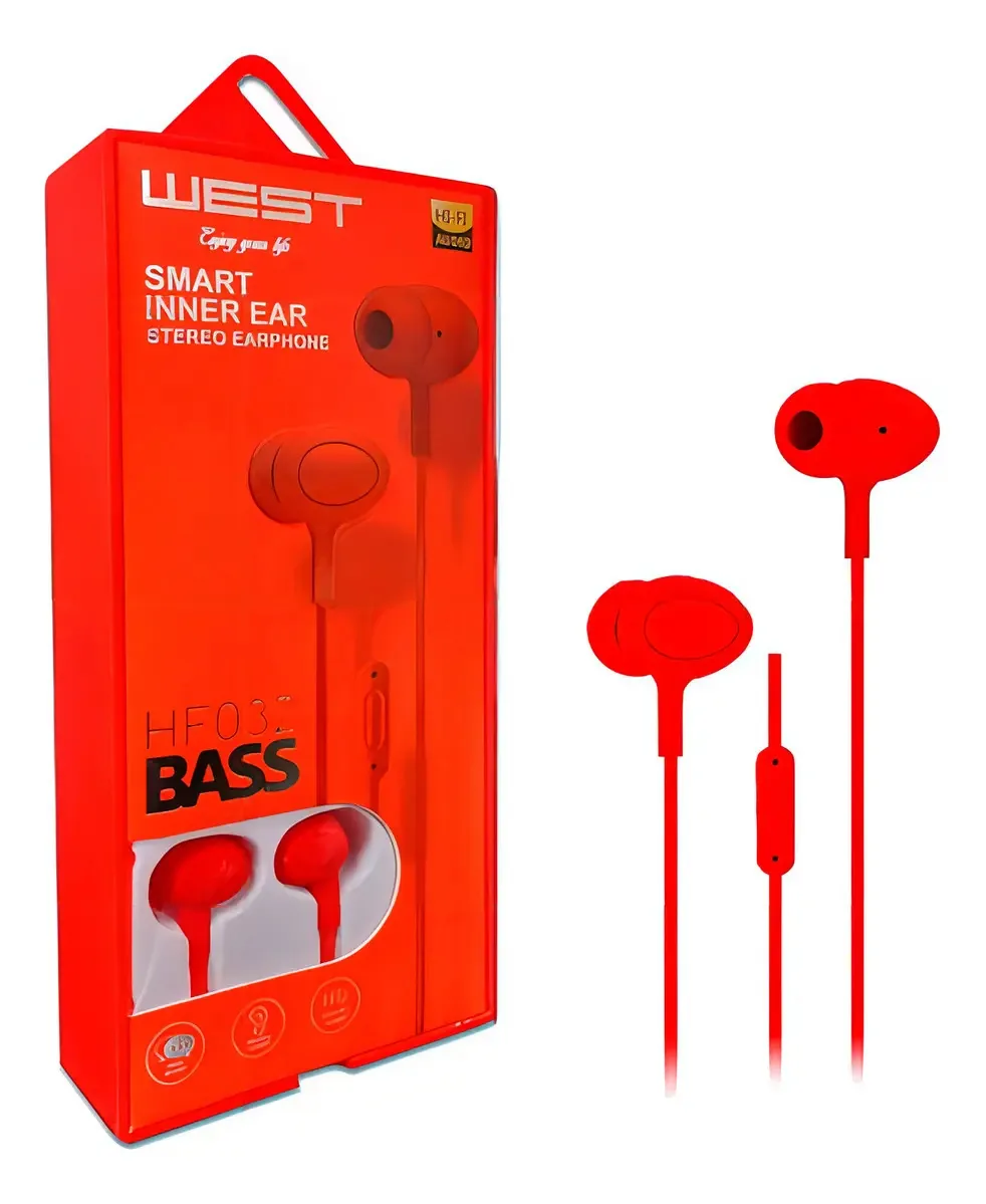 Fones de ouvido intra-auriculares viva-voz West F032 Bass Red 120 cm