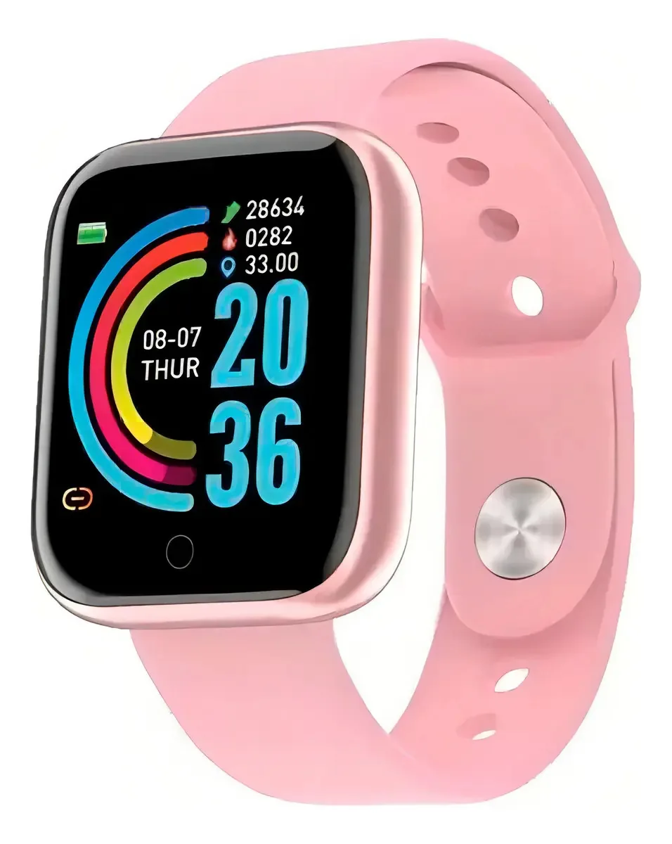 Smartwatch Macaron Colours Smartwatch | 15 funções | Caixa branca | Malha rosa