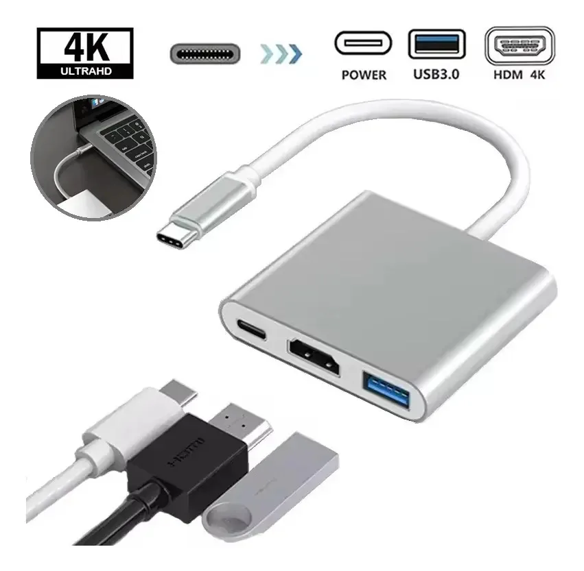 Hub USB Techwolf TWH-3IN1 prateado