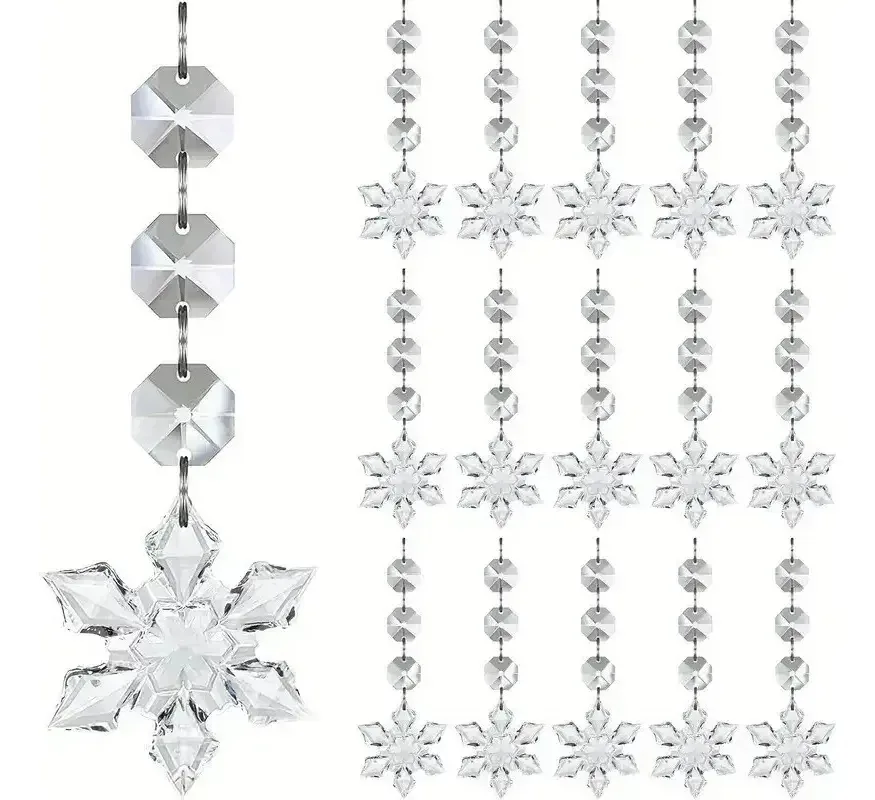 30 peças de enfeites de floco de neve, decoração de árvore de Natal de cristal