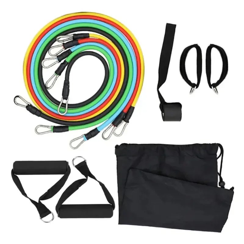Conjunto de faixas de resistência de 11 peças com acessórios e bolsa para exercícios em casa, fitness, força e treinamento funcional