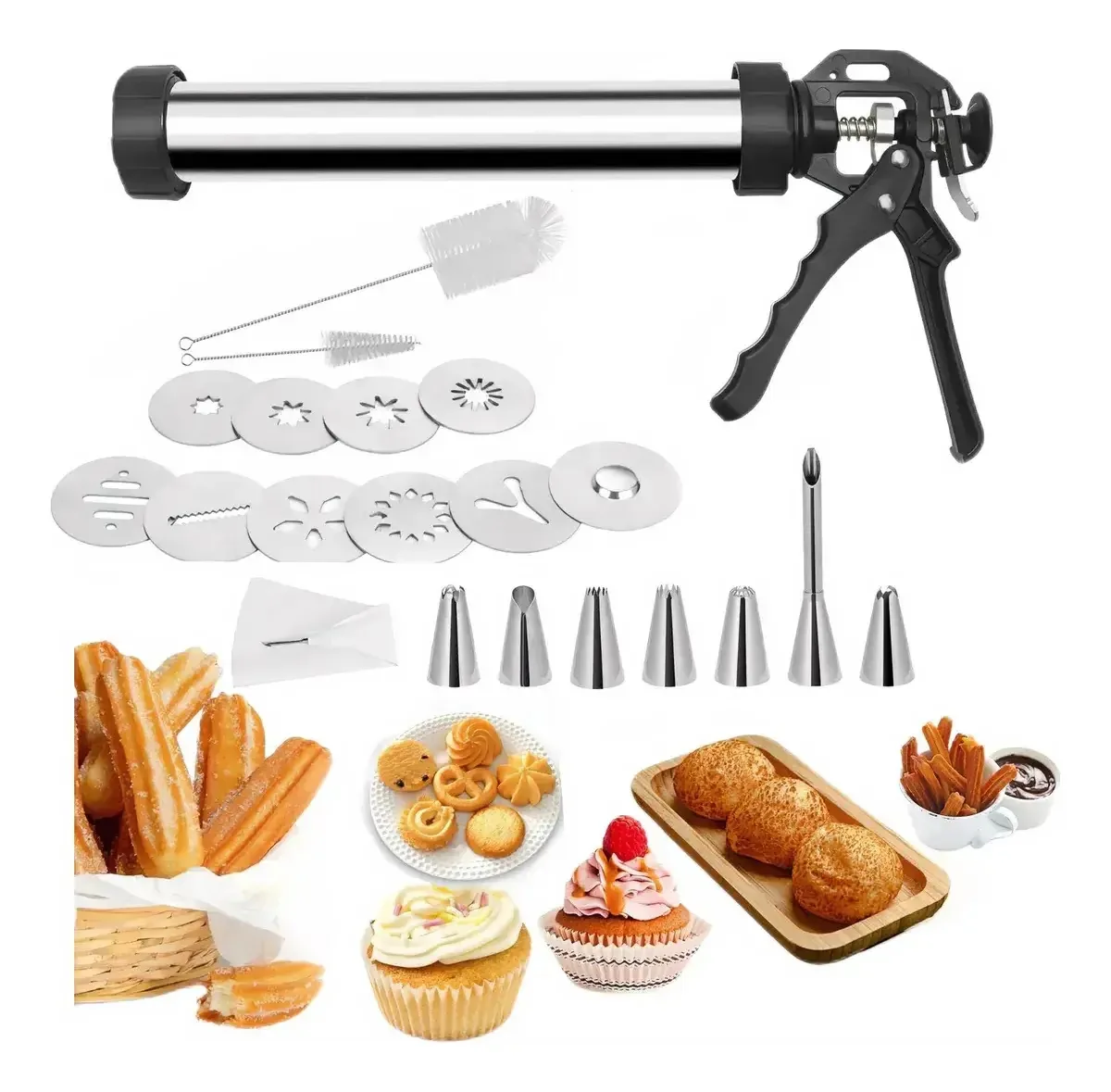 Churrera industrial, máquina de churros, aço inoxidável 30421 Kit de máquinas para fabricação de churros e biscoitos de aço inoxidável Atrucker