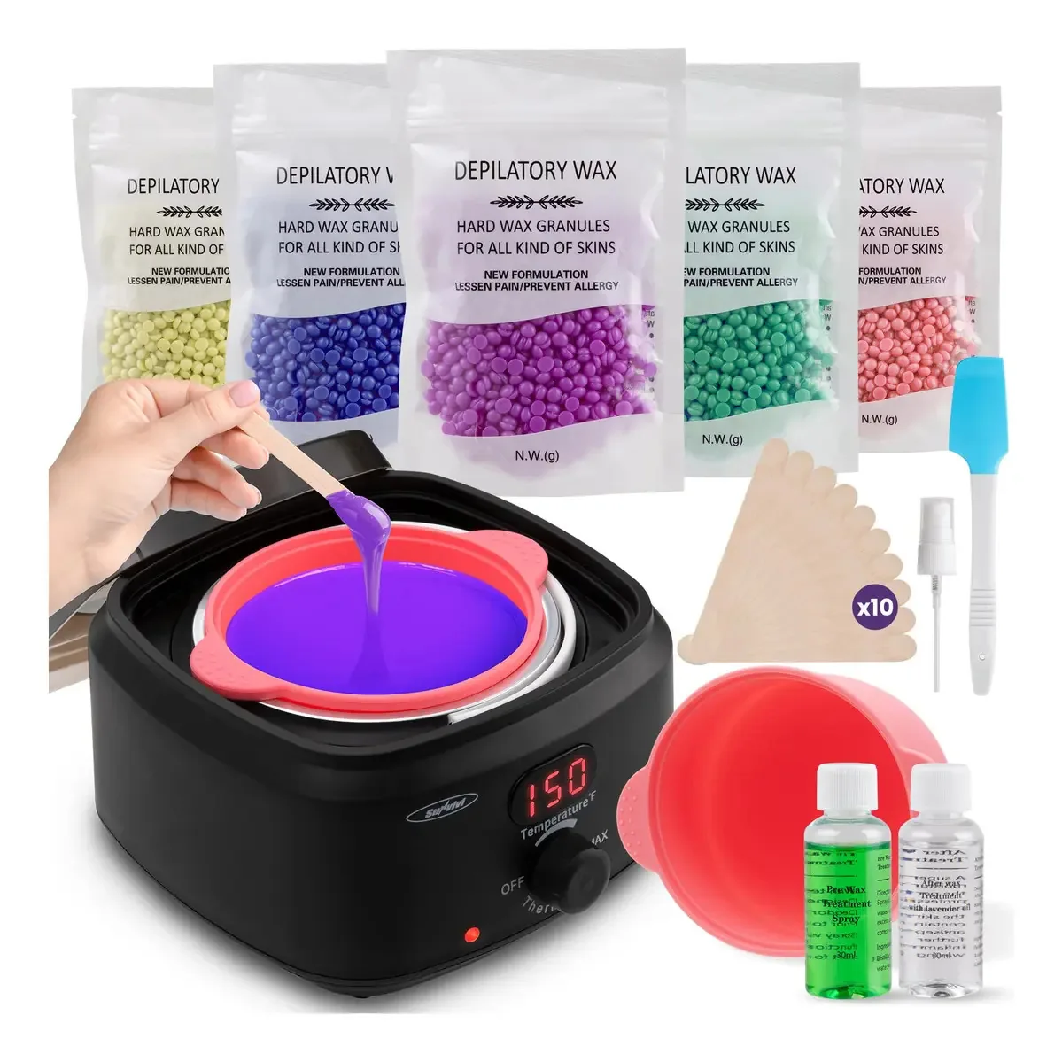 Kit de depilação Sunvivi, aquecedor de cera brasileiro para depilação com 5 sacos de esferas de cera dura, preto
