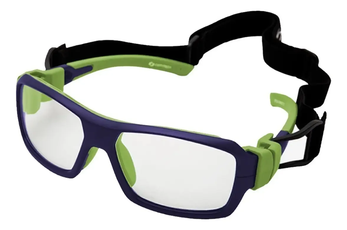 Óculos esportivos Optitech 224 C5 Tennis Paddle Voleibol Football, lente transparente, moldura preta com detalhes verdes