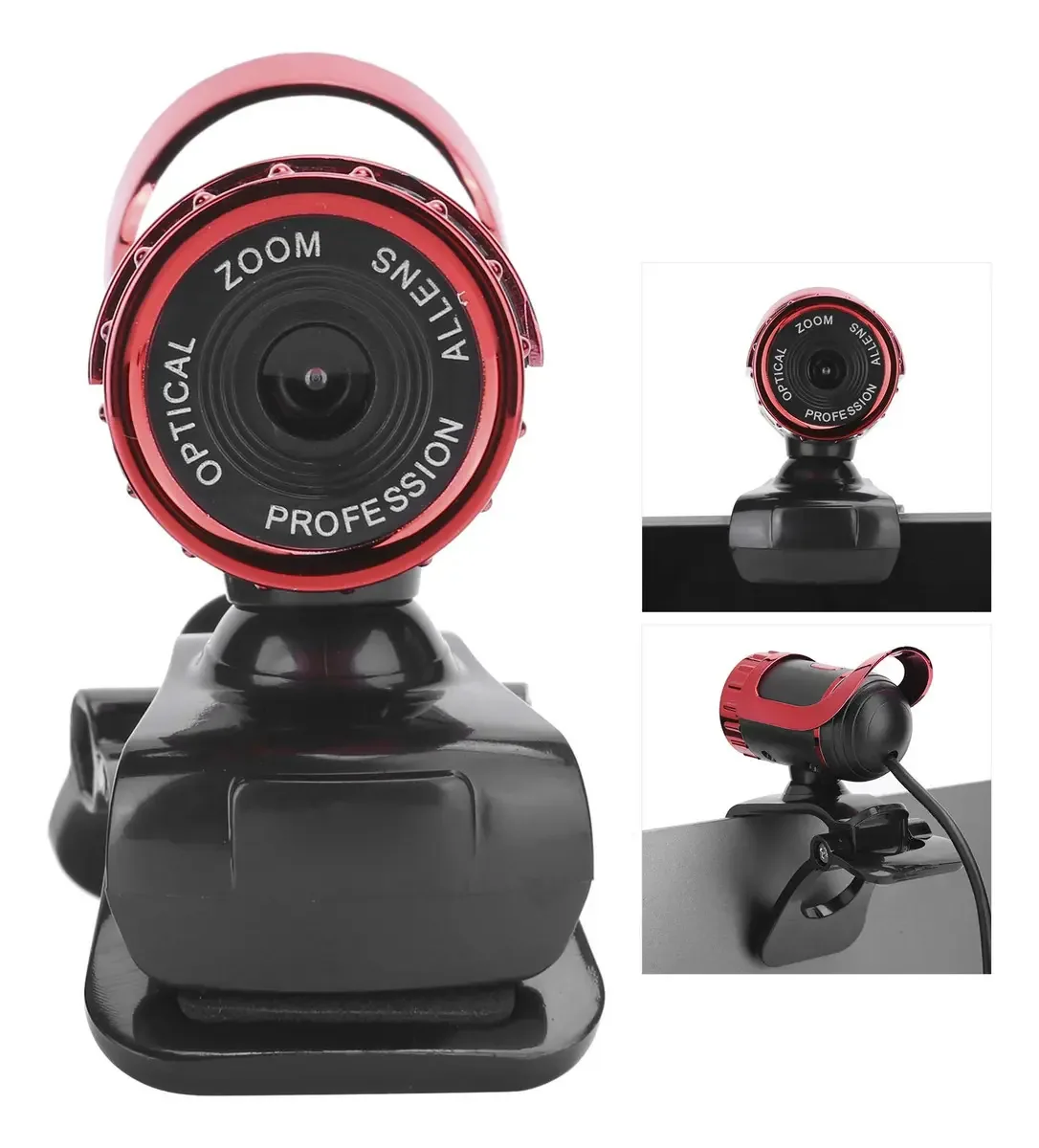 Webcam Soobu com microfone, webcam plug and play, chamadas de vídeo para PC, laptop e desktop (vermelha)