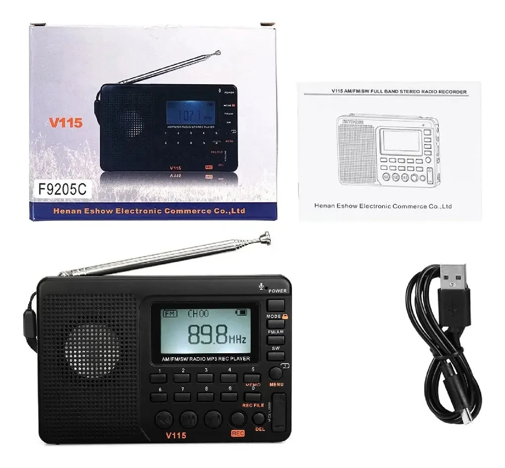 Versátil V115 Rádio Digital Reprodutor/Gravador de Bandas Completas Recepção Ideal para Transmissões Locais, Gravação, Entrevistas, Rádio Multifuncional, Portátil, Rádio de Todas as Bandas Com