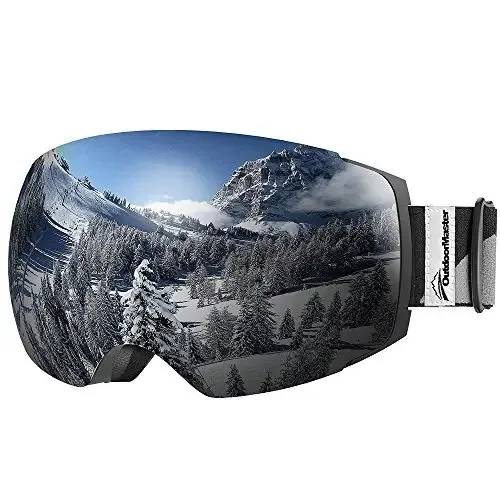 Outdoormaster — Óculos de esqui profissionais sem moldura, lentes intercambiáveis, 100% de proteção UV400 para homens e mulheres (capa protetora VLT 10% sem lentes cinza)