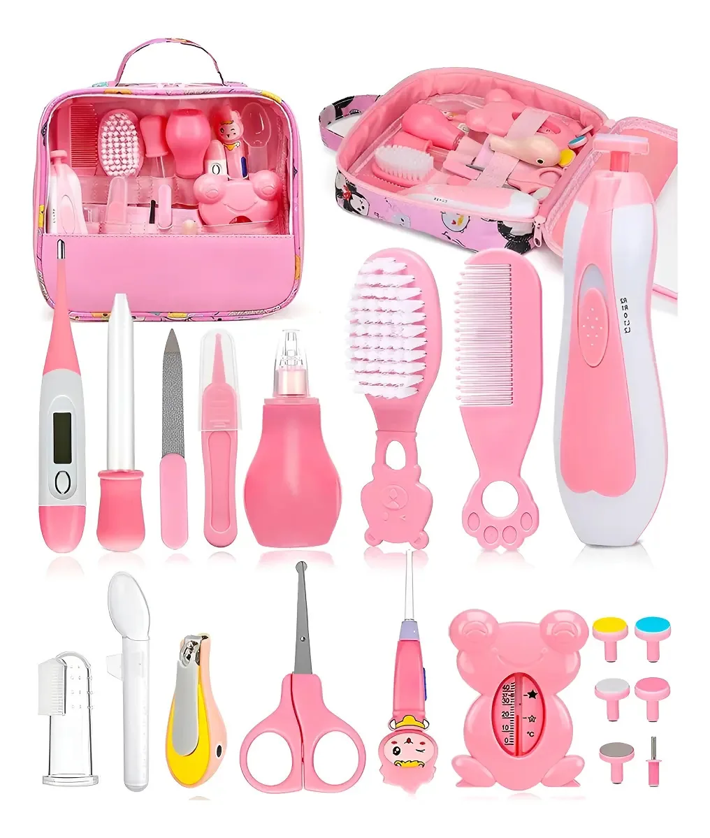 Kit de Higiene e Cuidados para Bebês, 20 Peças Kit de Cuidados com a Saúde do Bebê Recém-Nascido, Conjunto de Cuidados com os Cabelos e Unhas com Bolsa de Armazenamento, Colher Auricular com Luz,...