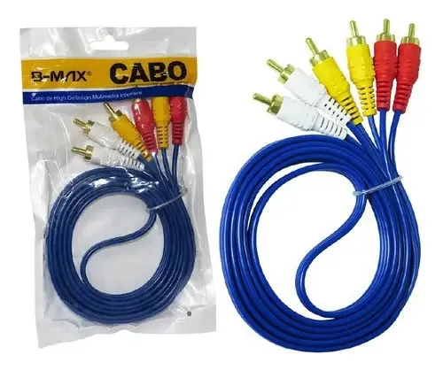 Cabo De Áudio E Vídeo 3 Rca Macho X 3 Rca Macho C/ 1,50m