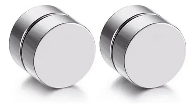 Brinco Masculino Magnético Imã Alargador Falso 8 Mm Prata