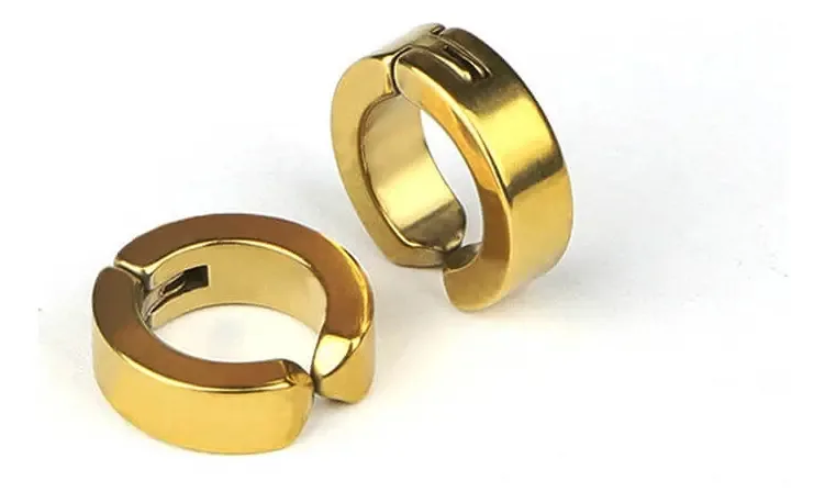 Brinco Masculino Argola Dourado Falso Alargador 1 Par - Br40