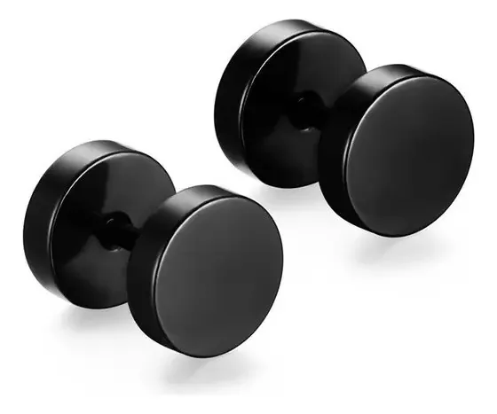 Brinco Masculino Falso Alargador De Aço Inox Preto Redondo