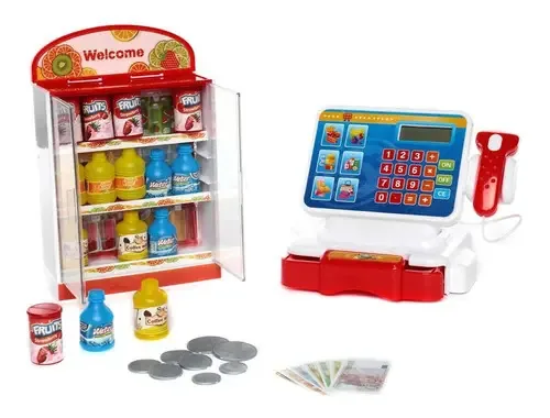 Caixa registradora, brinquedo com som, acessórios, cor calculada branca