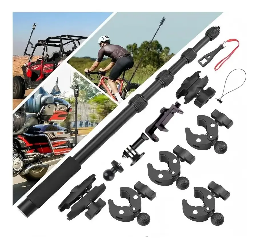 Bastão de selfie telescópico invisível Insta360, suporte de guidão, bastão de selfie telescópico extensível ajustável para clipe de motocicleta e bicicleta, compatível, GoPro e celular, bastão de...