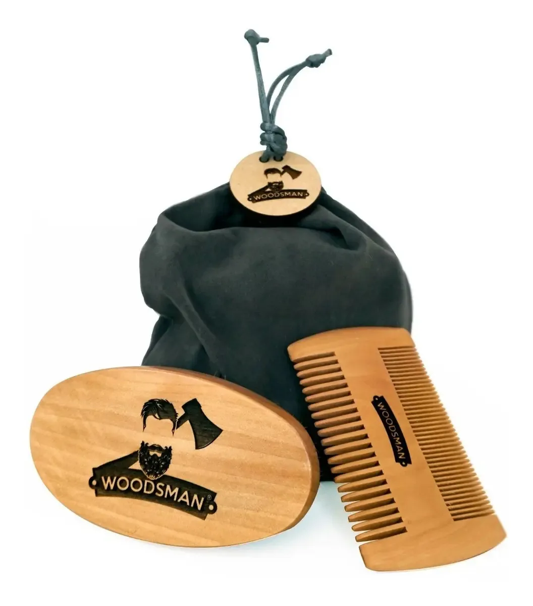 Woodsman- Kit de Escova e Pente P/ Barba, Bigode, Cabelo