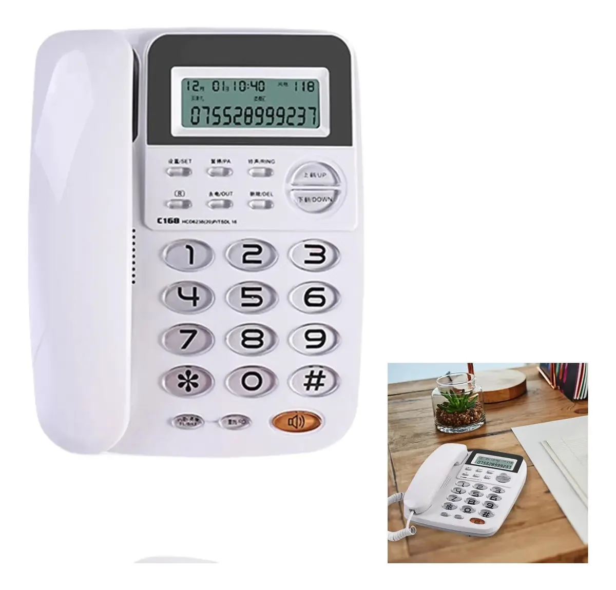 Xlmzl C168 - Telefone de escritório comercial com tela VIP de chamadas e chamadas, tela ajustável, brilho de 24 tons de toque