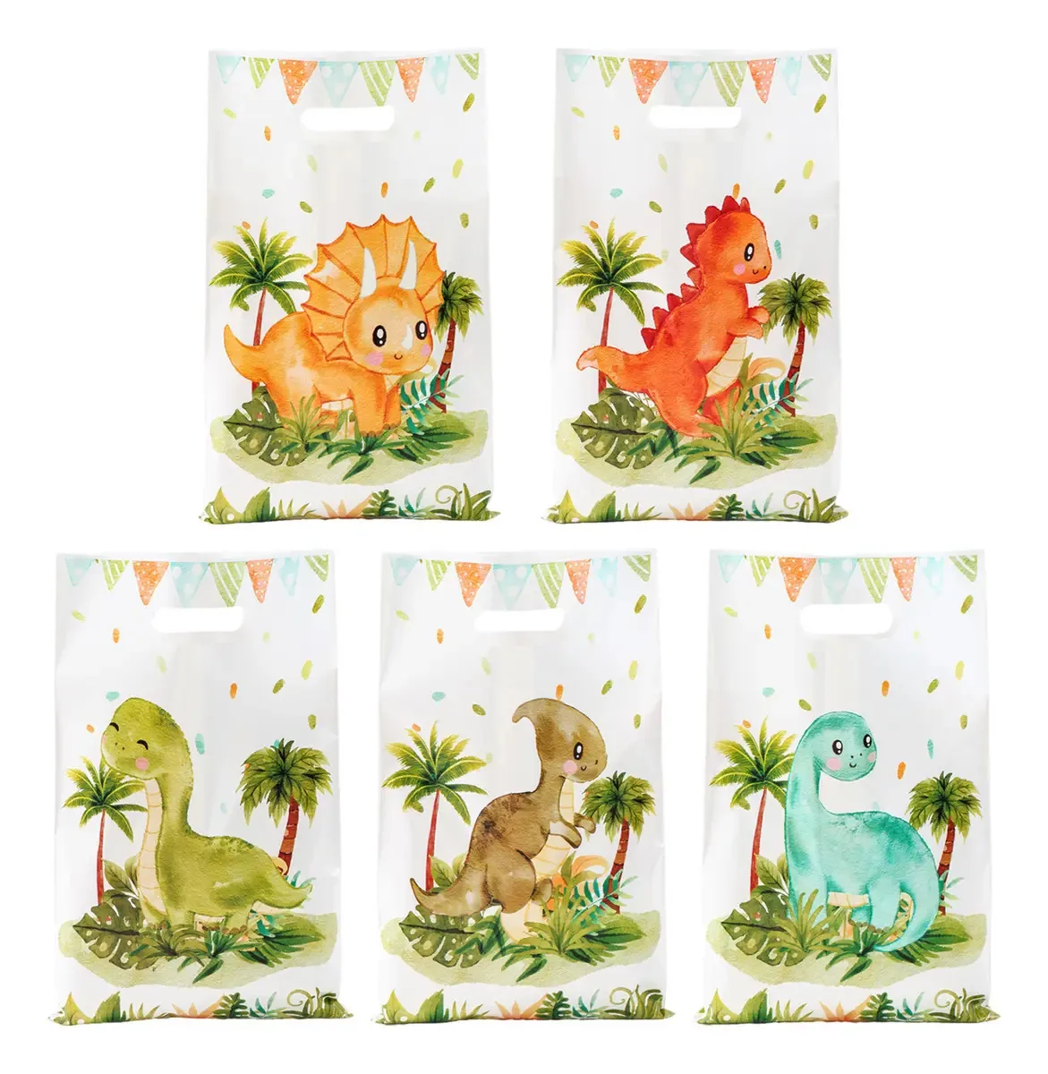 50 sacos de doces de dinossauro, decoração de aniversário, verde