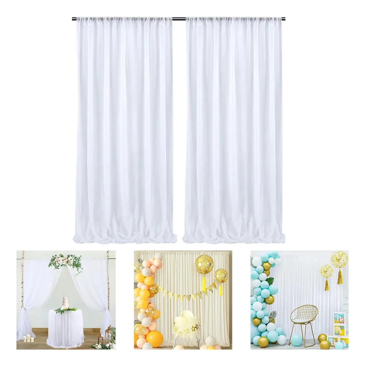 Cortinas de véu translúcido branco para decoração de casamento
