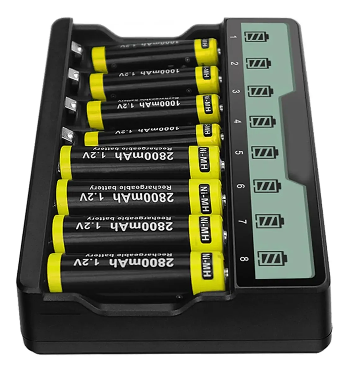 Carregador de bateria com display LCD Chenzilin com 8 slots Carregador eficiente com carregamento individual para baterias Aaa Aa recarregáveis