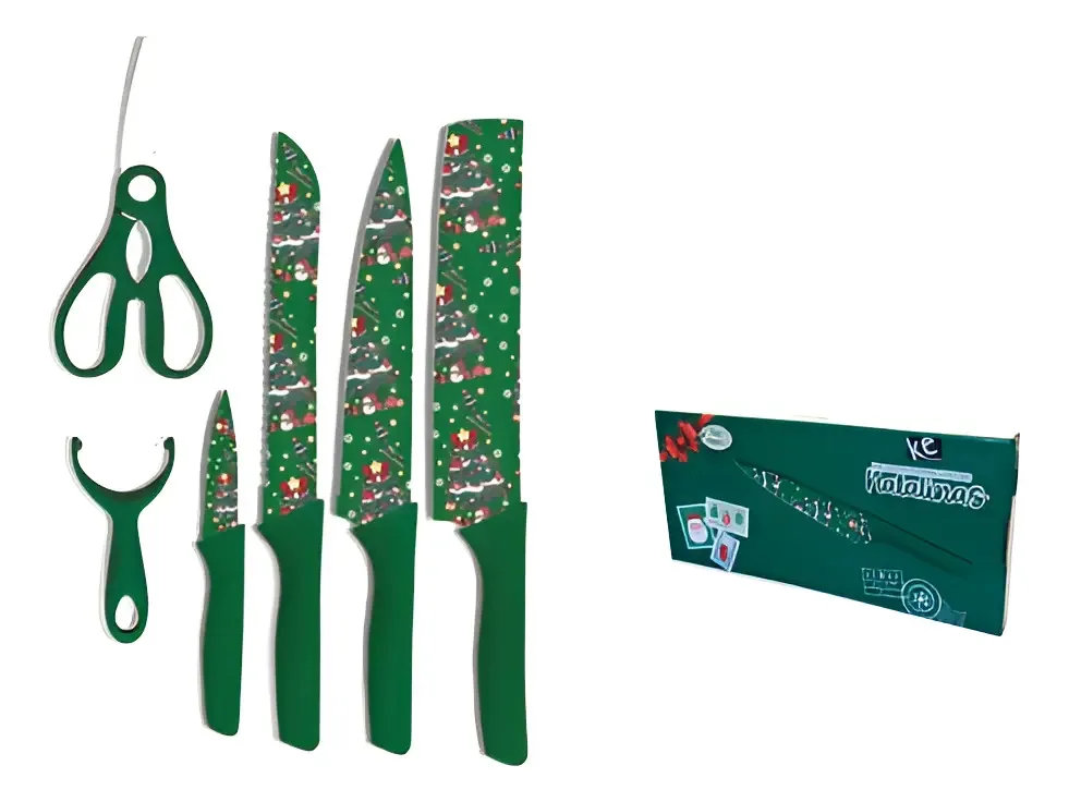 Kit de Facas Natalinas KE Kaliman 6 Peças, Para Cozinha e Mesa
