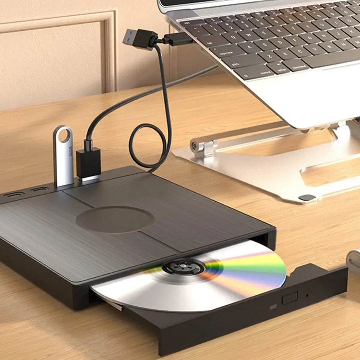 Jiahesuw Usb 3.0 Usb C - Gravadores De Dvd Portáteis, De Dados De Velocidade Rápida Unidades Ópticas Externas Para Laptop, Desktop