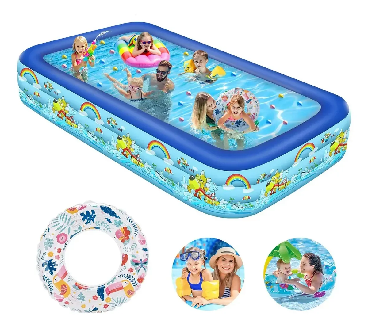 Grande piscina inflável para crianças, brincadeira, piscina inflável de 3 m, azul