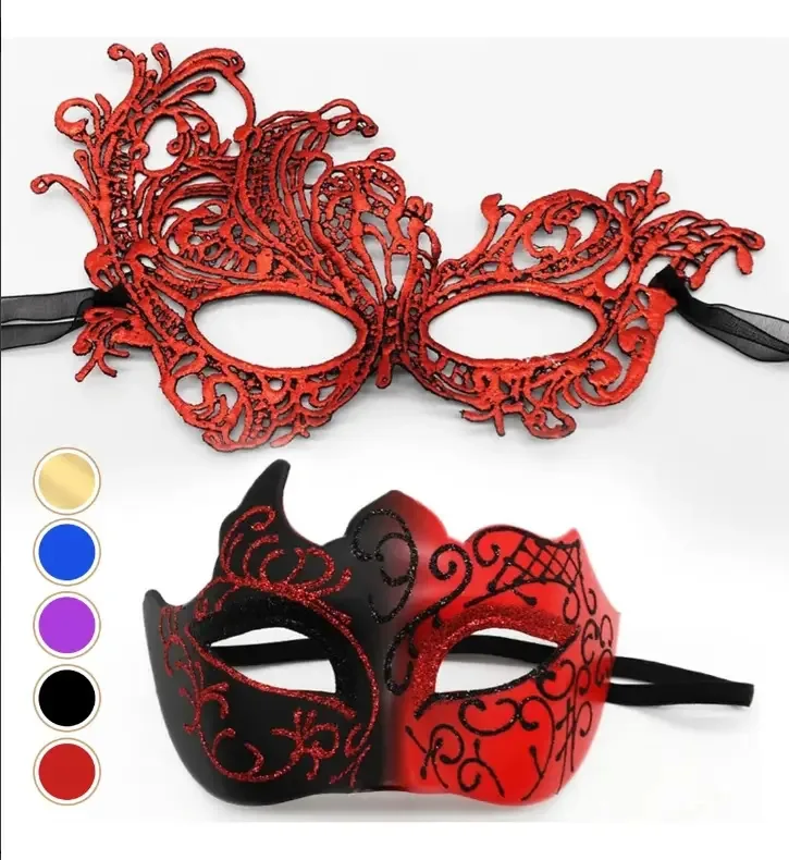 4 máscaras de festa, Halloween, casal, carnaval, cosplay vermelho