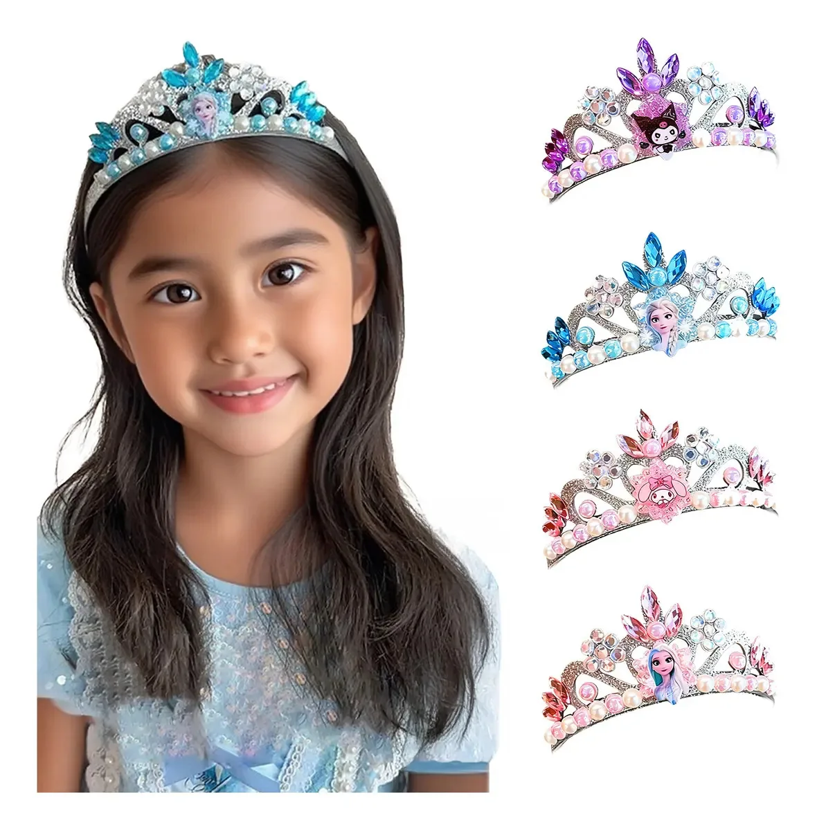 4 peças de bandana Girl's Princess Crown para festas e festivais, cor azul claro