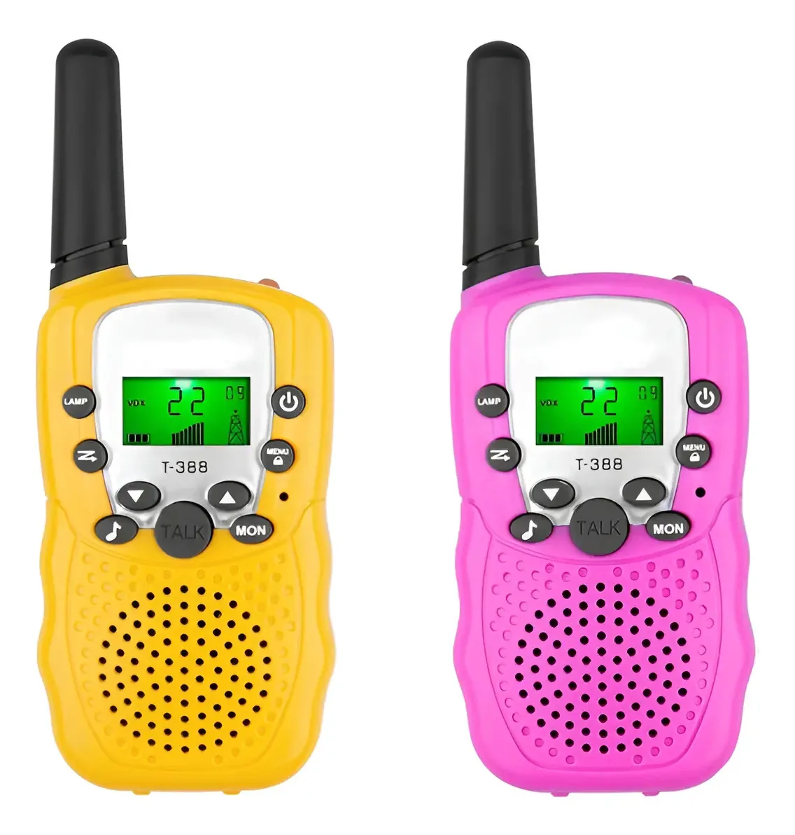 Conjunto de 2 peças de Walkie Talkies para crianças, Walkie-Talkie, cor amarelo e rosa