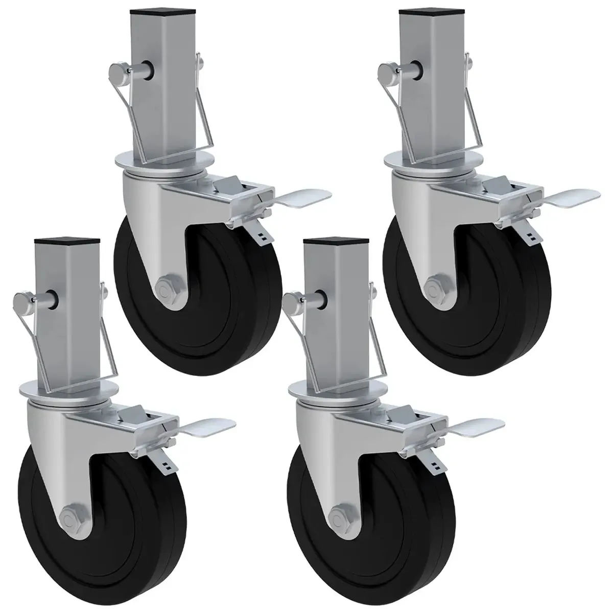 Ok5star Rodas de Andaime de 5 Polegadas, Pacote com 4 Rodas de Andaime para Padeiro com Freios de Travamento Duplo, Capacidade de 420 Libras por Roda, Rodas de Borracha Quadradas de 1,25 Polegadas...