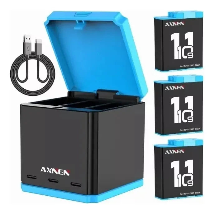 Axnen Charger + kit de bateria de 3 peças para Gopro Hero
