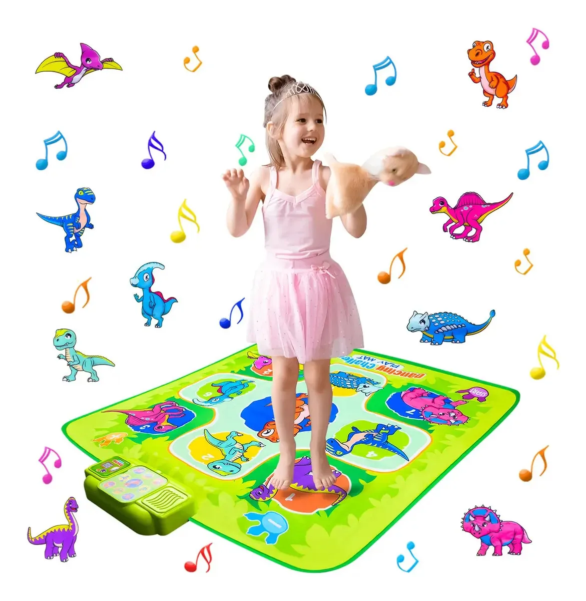 Tapete de dança Love&mini Toy para meninas de 3 a 10 anos, bloco de dança de dinossauro com 5 modos de jogo e luzes LED, aniversário para meninas e meninos 38,6 x 34