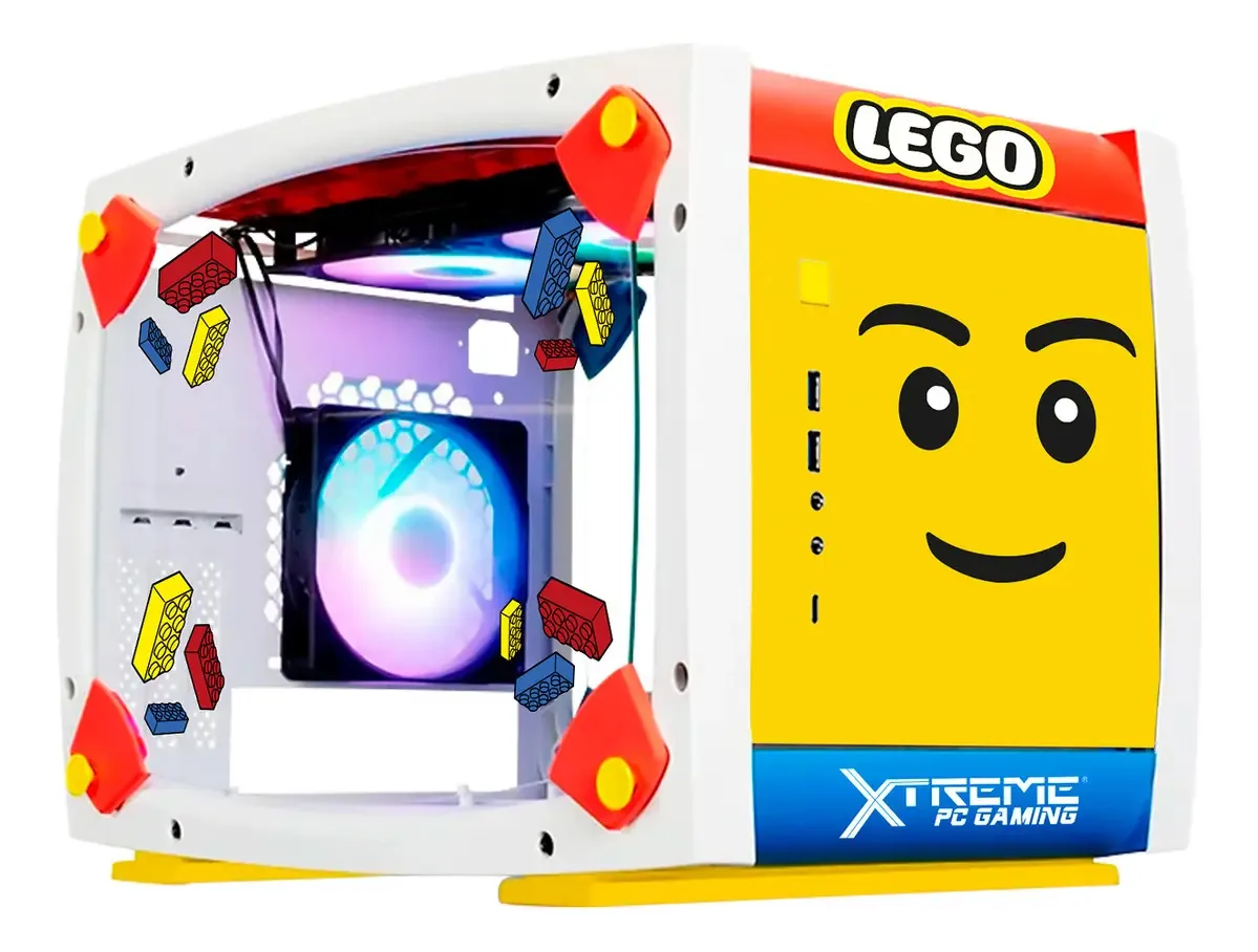 Armário de jogos Gamer Xtreme para PC Lego Edition Cxtleexwt Mini Itx Ventilador 3x120 mm Vidro Temperado USB-C Rgb Branco