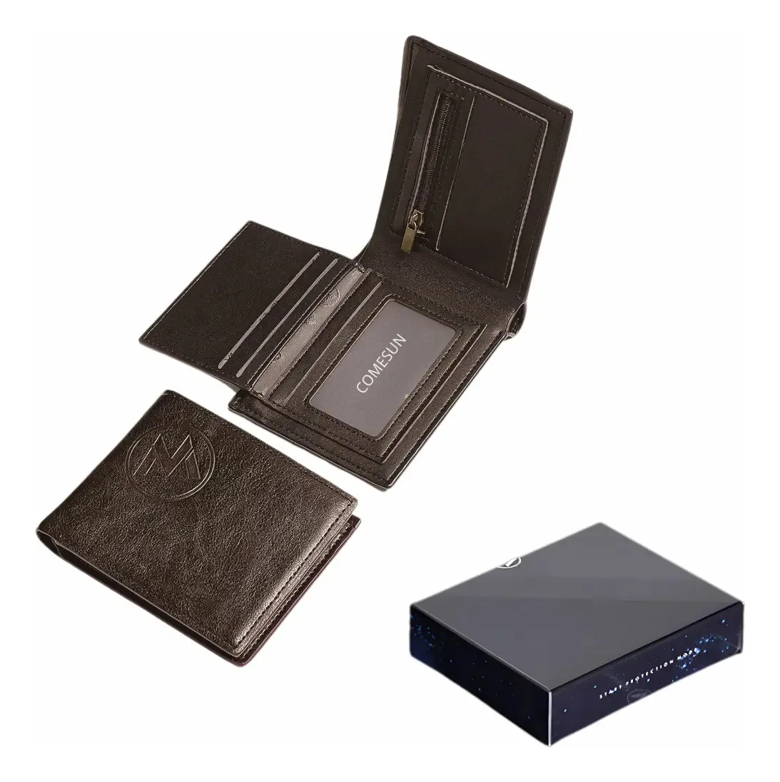 Carteiras masculinas Comesun com proteção RFID, carteira para homens, design elegante e carteira de marca original, marrom