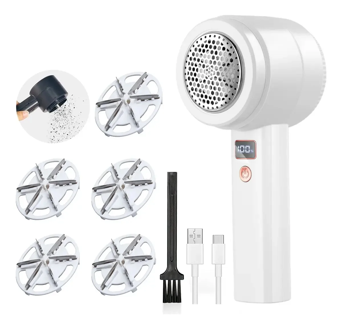 Removedor de fiapos recarregável Kkluv®, visor digital, 20 W, 4 lâminas, 3 velocidades