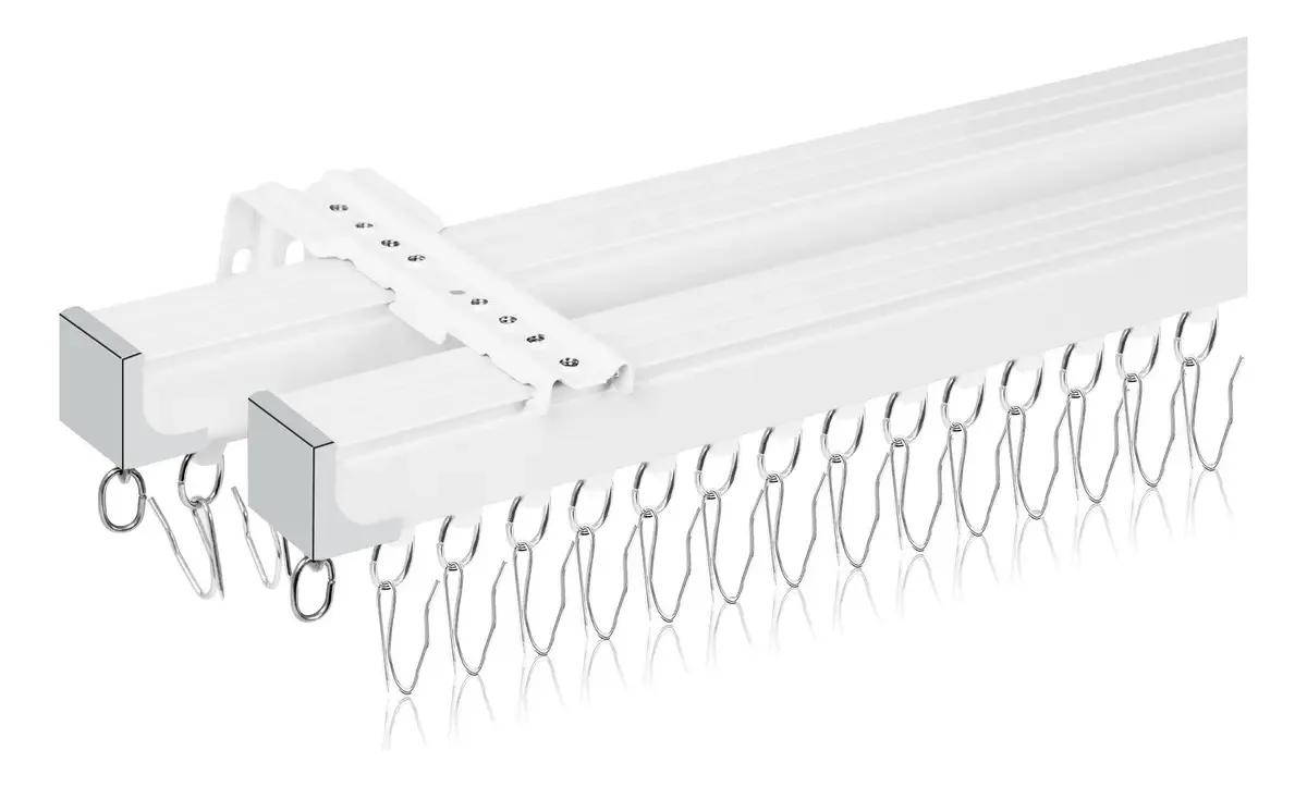 Trilho de cortina dupla KKLUV® Cortinas de metal Trilho de cortina de teto ou parede Tubo de cortina de 80 a 150 cm com rolos e ganchos silenciosos para sala de estar, quarto, chuveiro e trailer