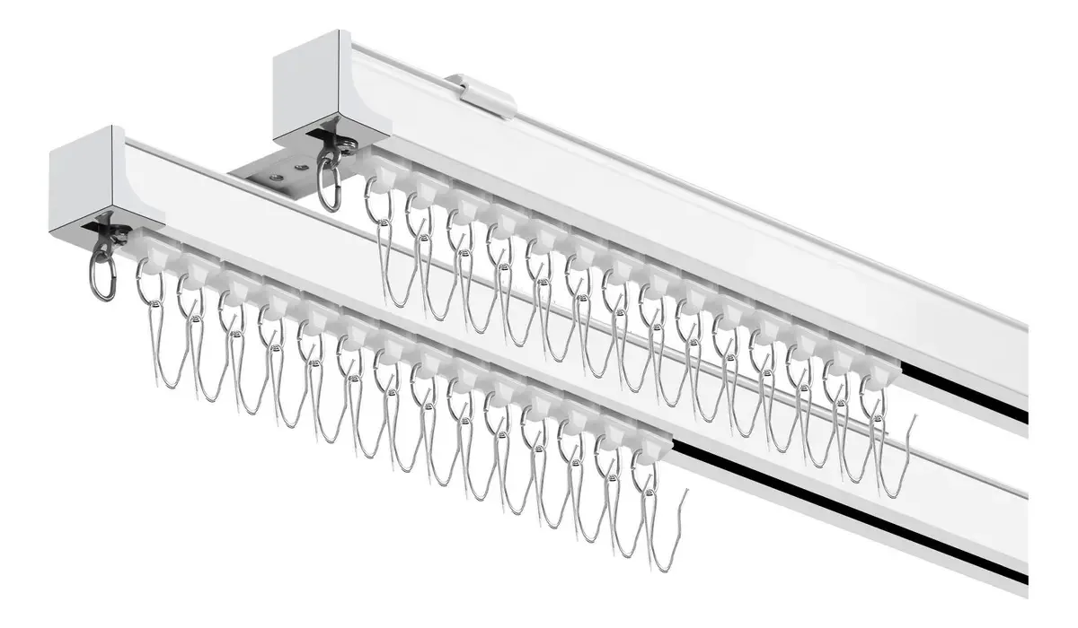 Trilho de cortina dupla Kkluv® Cortinas de metal Trilho de cortina de teto ou parede Tubo de cortina de 201 a 300 cm com rolos e ganchos silenciosos para sala de estar, quarto